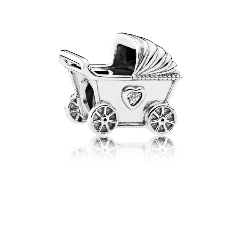 Pandora Baby carriage silver charm with clear cubic zirconia